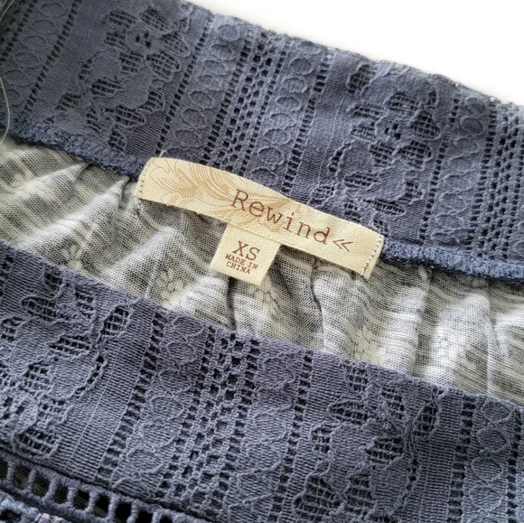 Rewind XS Blue Square Neck Flutter Sleeve Top Boho Paisley Blouse - Picture 3 of 9